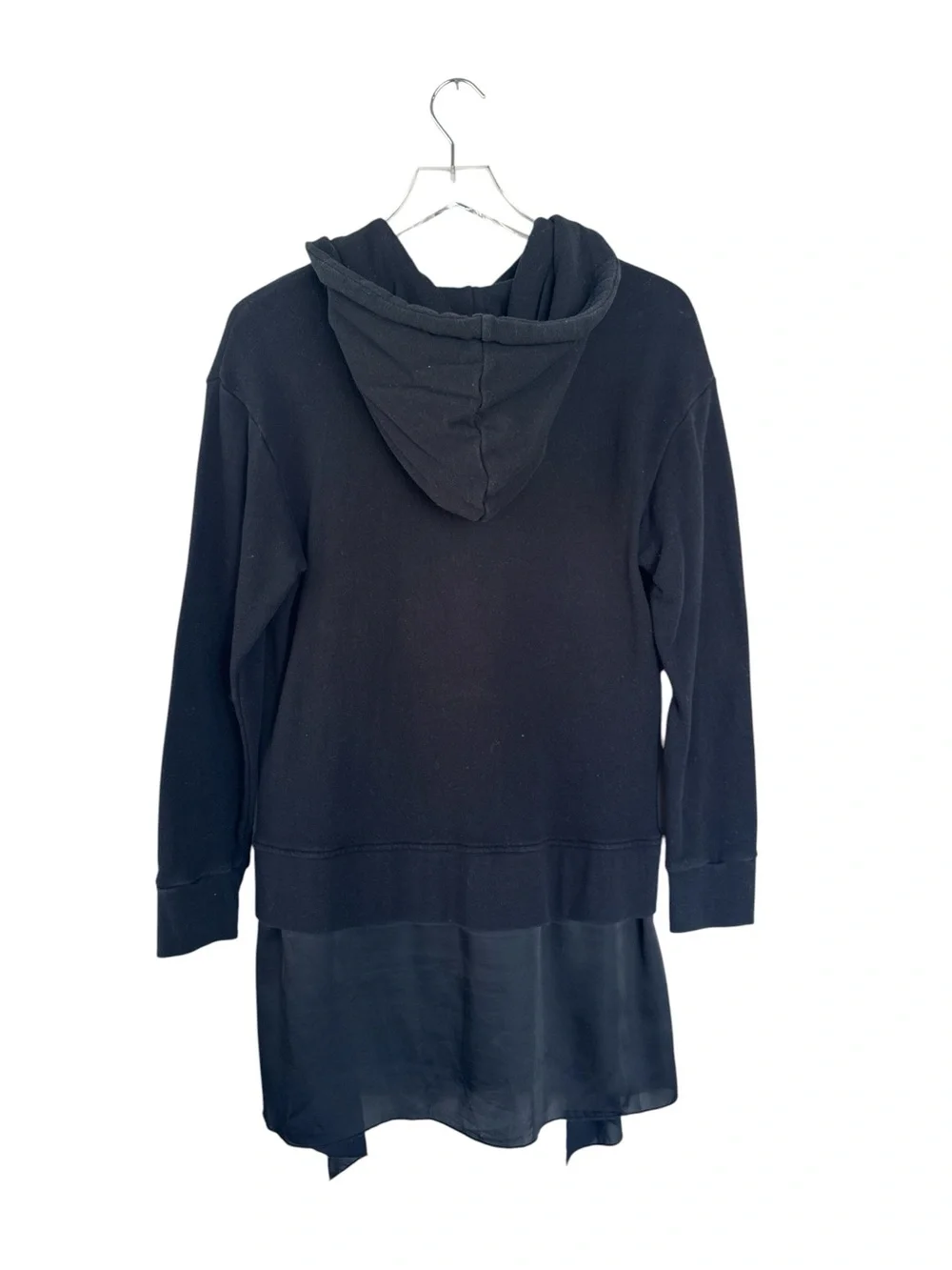 Chelsea28 Black Hooded Tunic Sweatshirt with Chiffon Hem | Size M
